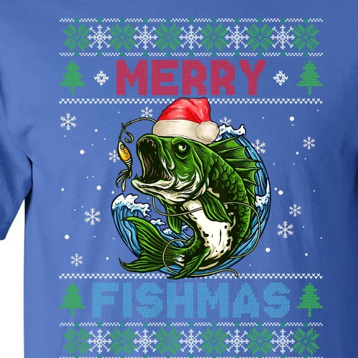 Merry Christmas Fishmas Ugly Xmas Sweater Santa Bass Fishing Great Gift Tall T-Shirt