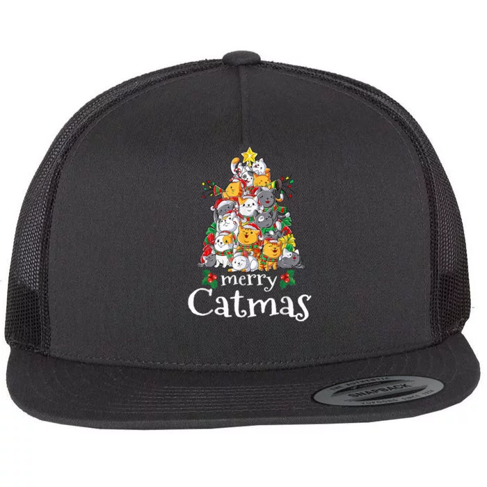 Merry Catmas Funny Cat Dad Cat Mom Christmas Cat Wo Flat Bill Trucker Hat