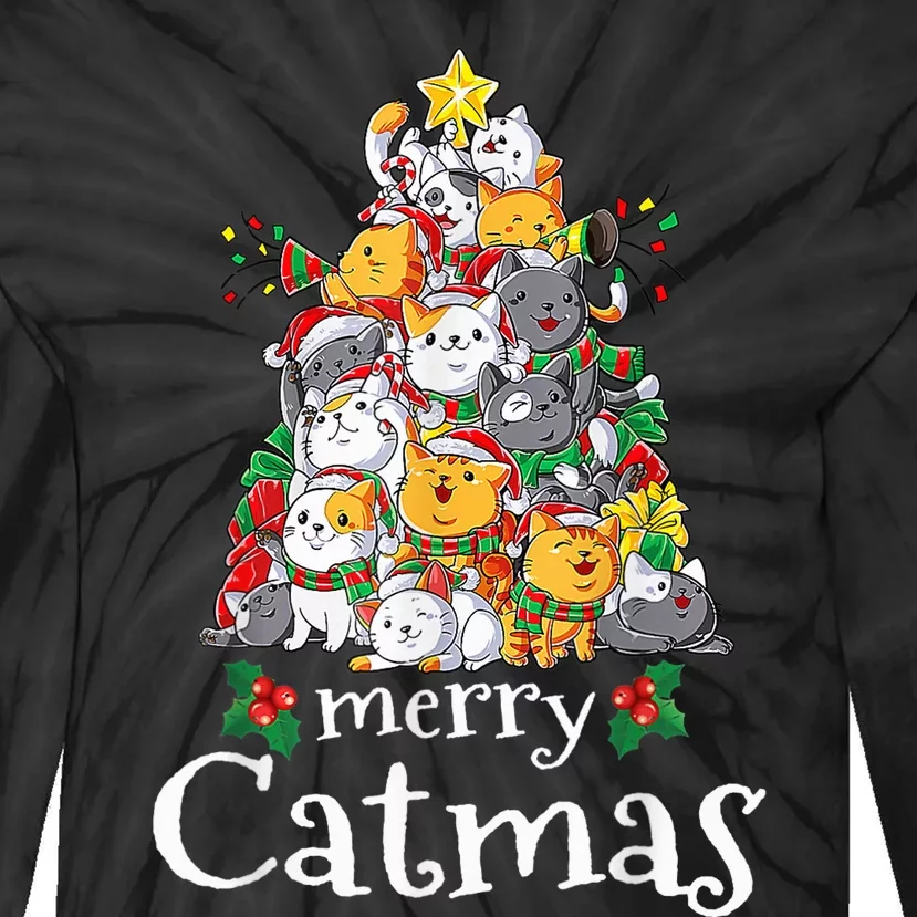 Merry Catmas Funny Cat Dad Cat Mom Christmas Cat Wo Tie-Dye Long Sleeve Shirt