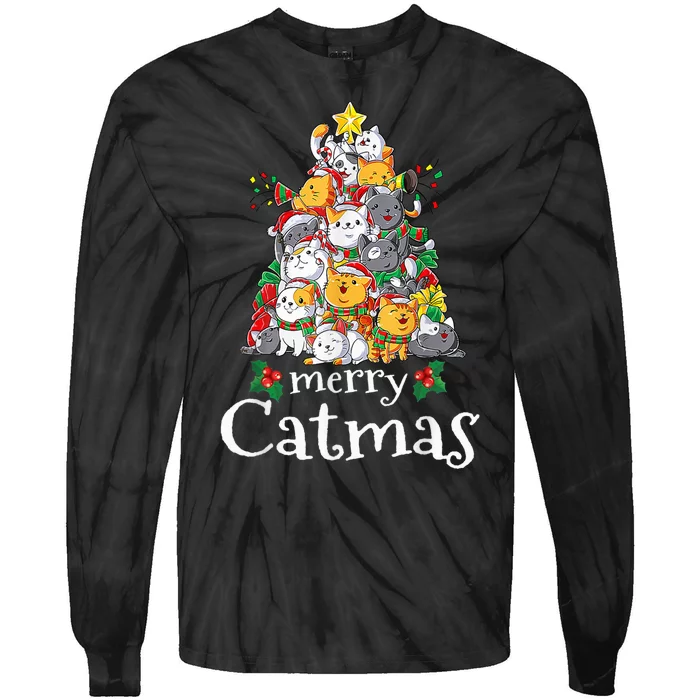 Merry Catmas Funny Cat Dad Cat Mom Christmas Cat Wo Tie-Dye Long Sleeve Shirt