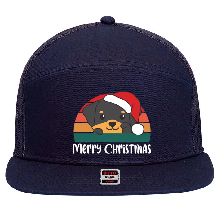 Merry Christmas Funny Rottweiler Christmas Gift 7 Panel Mesh Trucker Snapback Hat