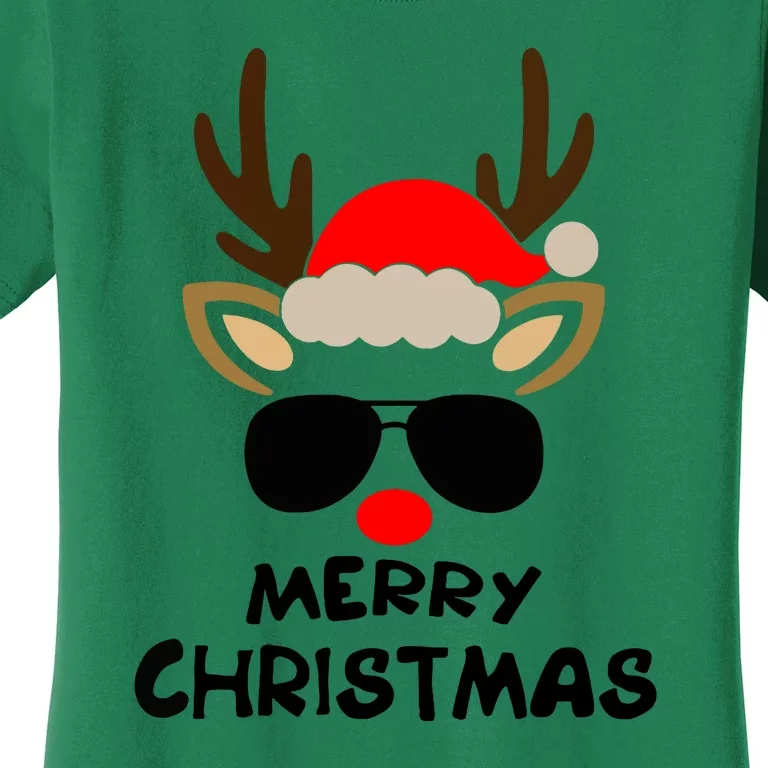 Merry Christmas Funny Reindeer Glasses Xmas Family Gift Women's T-Shirt