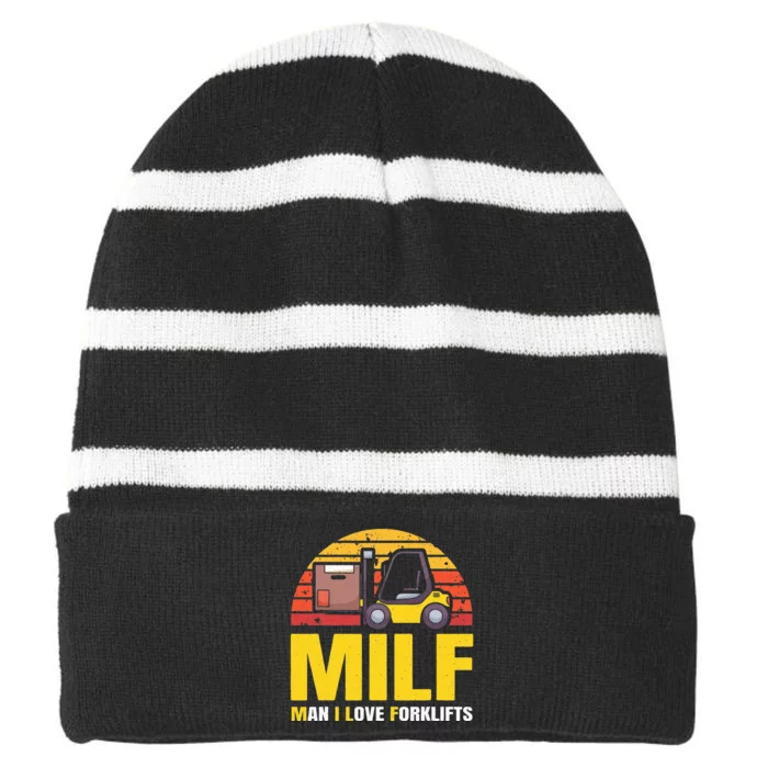 MILF Certified Forklift Operator Forklift Driver Forklift Striped Beanie with Solid Band