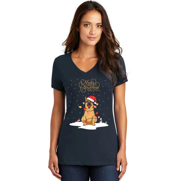 Merry Christmas Funny Xmas Christmas German Shepherd Women's V-Neck T-Shirt