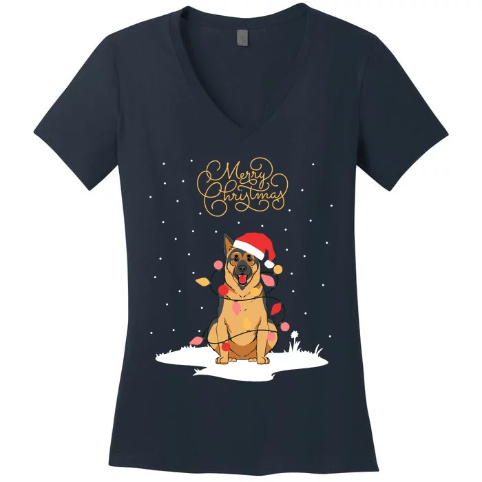 Merry Christmas Funny Xmas Christmas German Shepherd Women's V-Neck T-Shirt