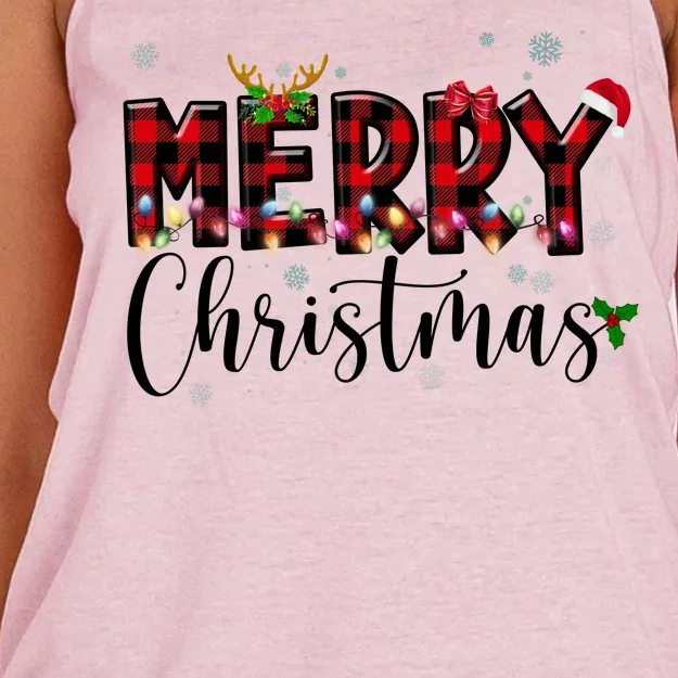 Merry Christmas Festive Cute Holiday Women's Knotted Racerback Tank