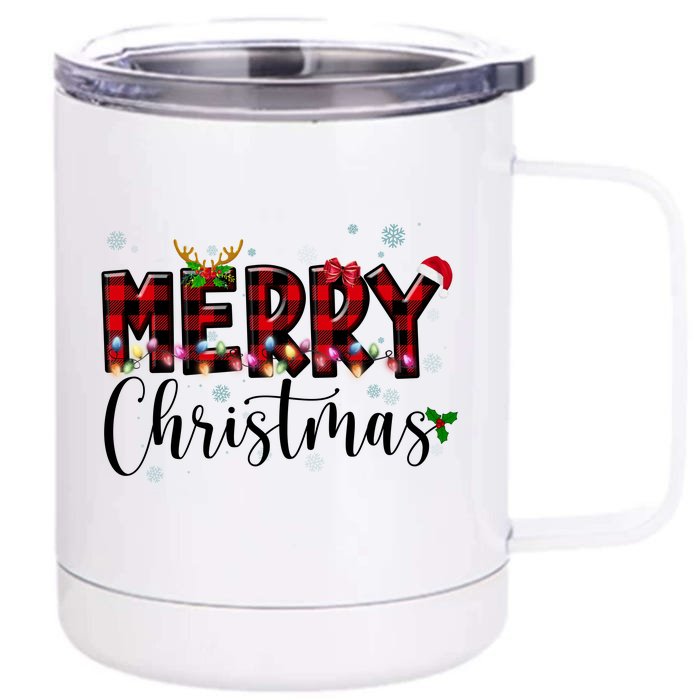 Merry Christmas Festive Cute Holiday Front & Back 12oz Stainless Steel Tumbler Cup