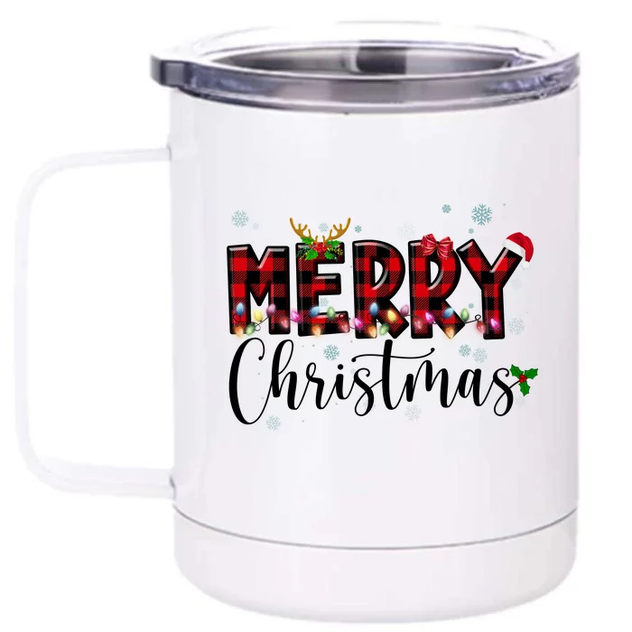 Merry Christmas Festive Cute Holiday Front & Back 12oz Stainless Steel Tumbler Cup