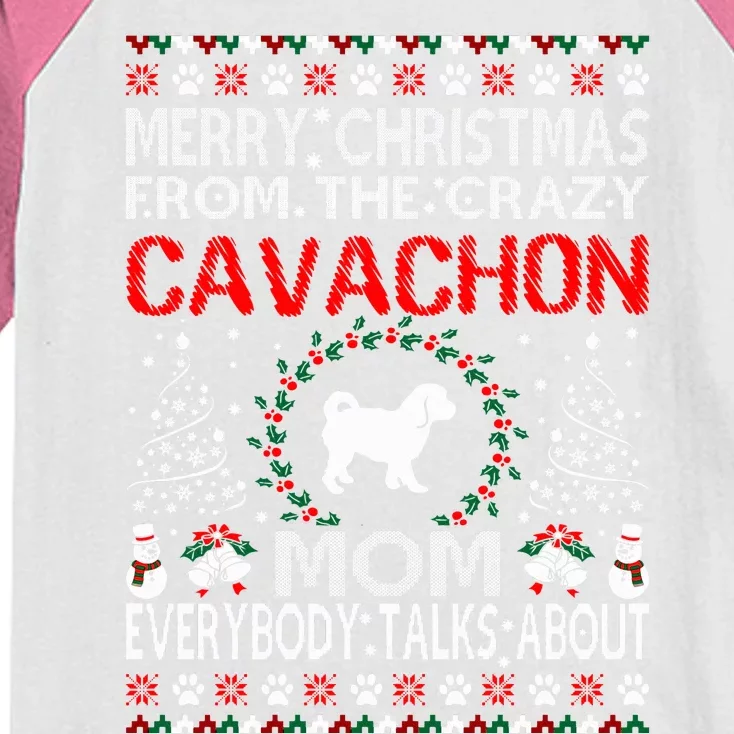 Merry Christmas From Cavachon Mom Ugly Sweater Gift Kids Colorblock Raglan Jersey