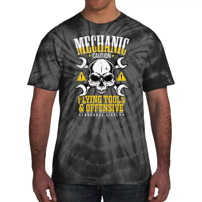 Mechanic Caution Flying Tools Car Mechanics Auto Mechanics Tie-Dye T-Shirt