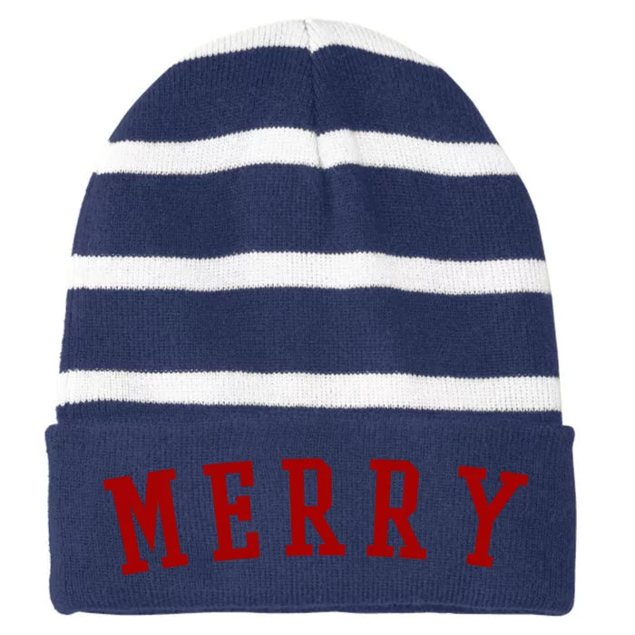 Merry Christmas Festive Holiday Striped Beanie with Solid Band