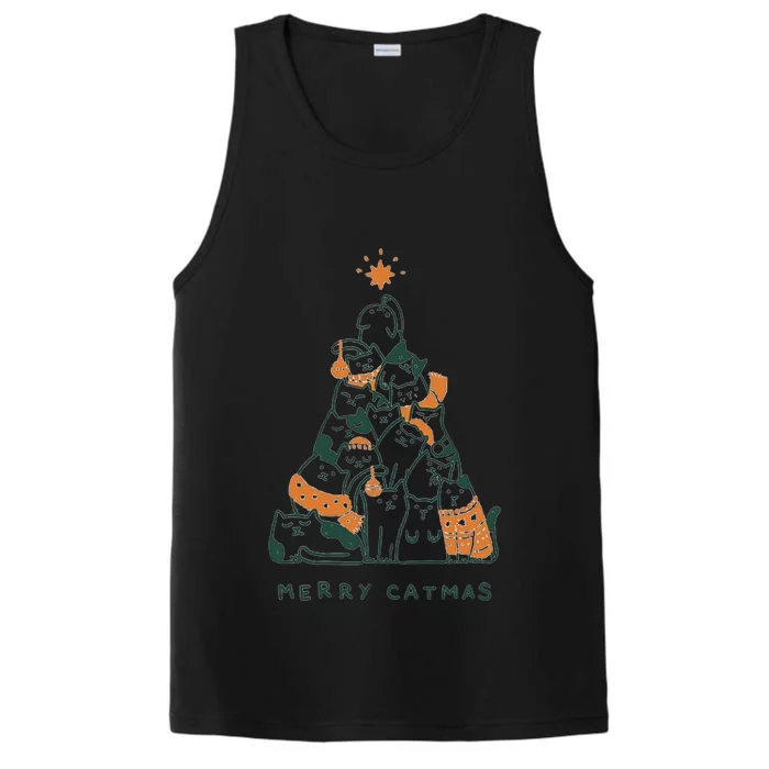 Merry Catmas Funny Cats Christmas Tree Xmas Gift Cute Gift Performance Tank