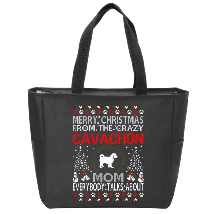 Merry Christmas From Cavachon Mom Ugly Sweater Gift Zip Tote Bag