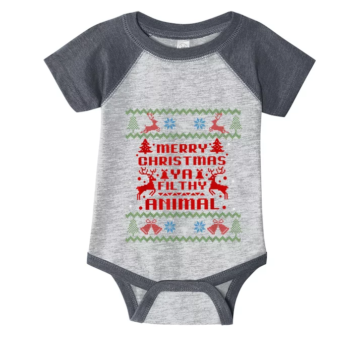 Merry Christmas-Ya Filthy Animal, Ugly Christmas Sweater Infant Baby Jersey Bodysuit