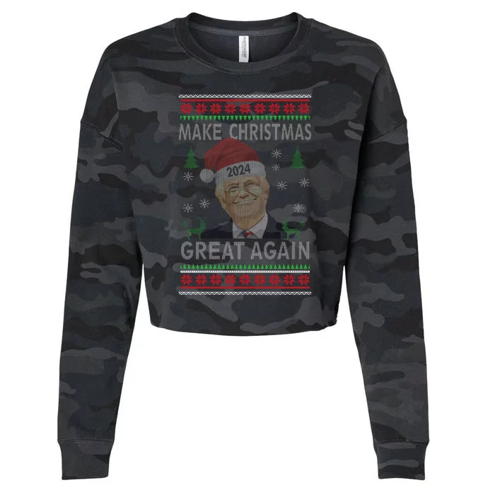 Make Christmas Great Again Funny Trump Ugly Christmas Cropped Pullover Crew