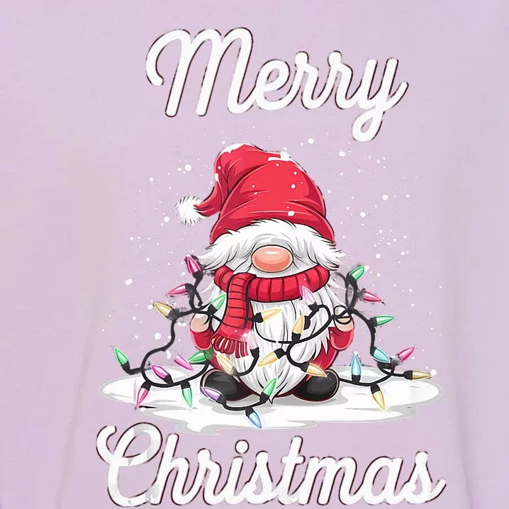 Merry Christmas Gnome Santa Hat Xmas Christmas Lights Party Tank Top Garment-Dyed Sweatshirt