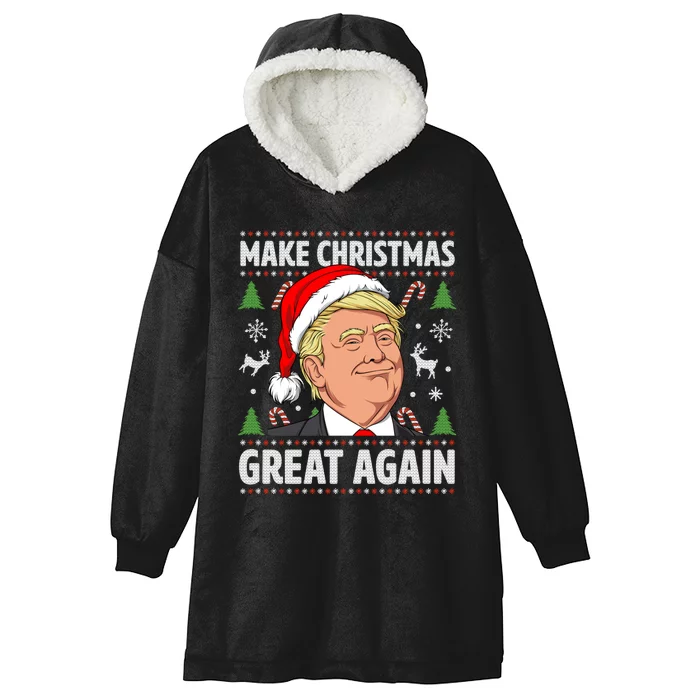 Make Christmas Great Again Funny Trump Ugly Christmas Hooded Wearable Blanket