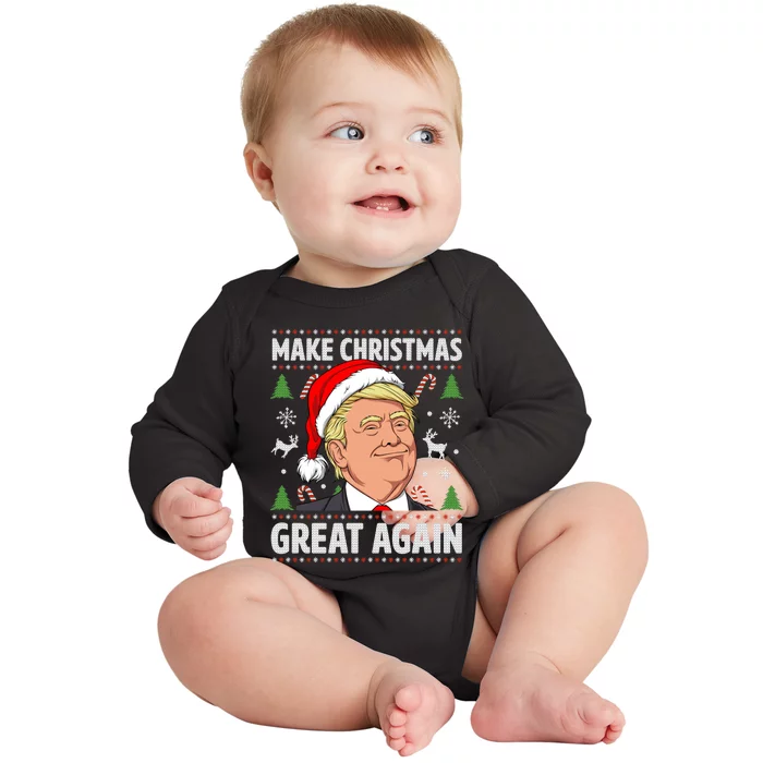 Make Christmas Great Again Funny Trump Ugly Christmas Baby Long Sleeve Bodysuit