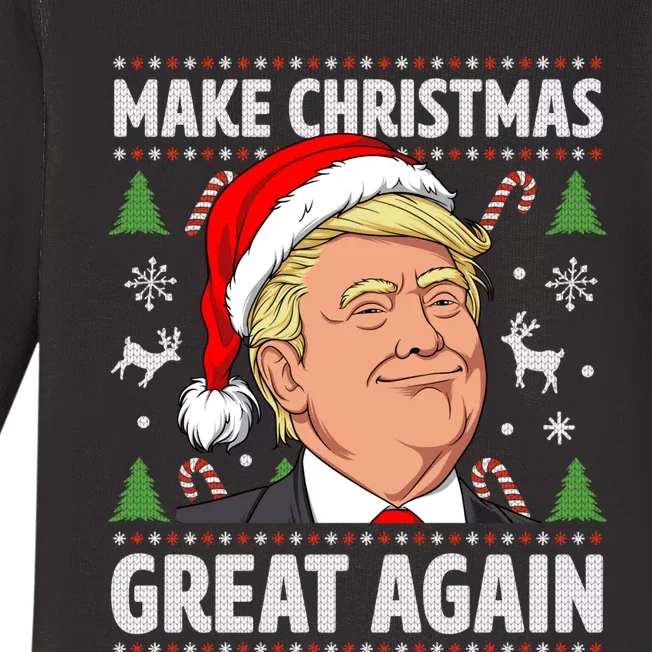 Make Christmas Great Again Funny Trump Ugly Christmas Baby Long Sleeve Bodysuit