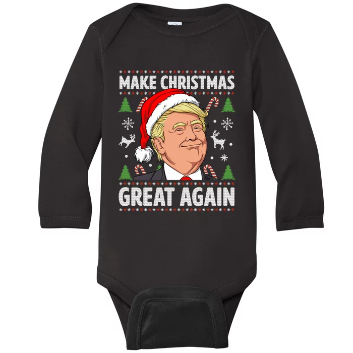 Make Christmas Great Again Funny Trump Ugly Christmas Baby Long Sleeve Bodysuit