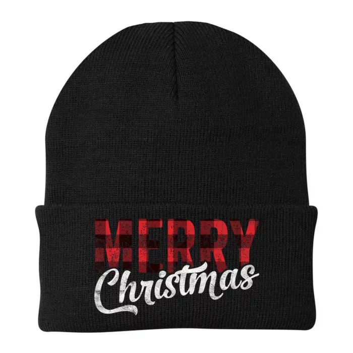 Merry Christmas Gift Family Xmas Red Buffalo Plaid Knit Cap Winter Beanie