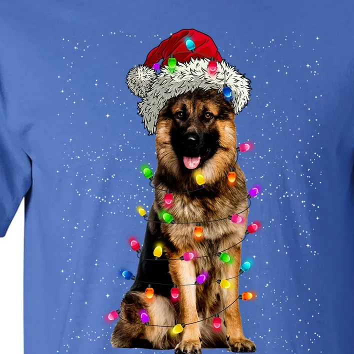 Merry Christmas Ger Shepherd Santa Hat Lights Xmas Gift Tall T-Shirt