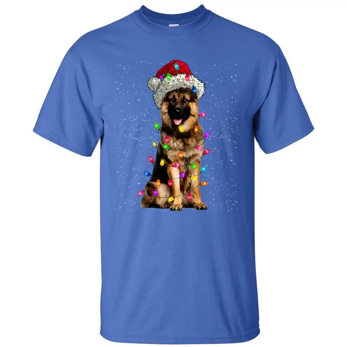 Merry Christmas Ger Shepherd Santa Hat Lights Xmas Gift Tall T-Shirt