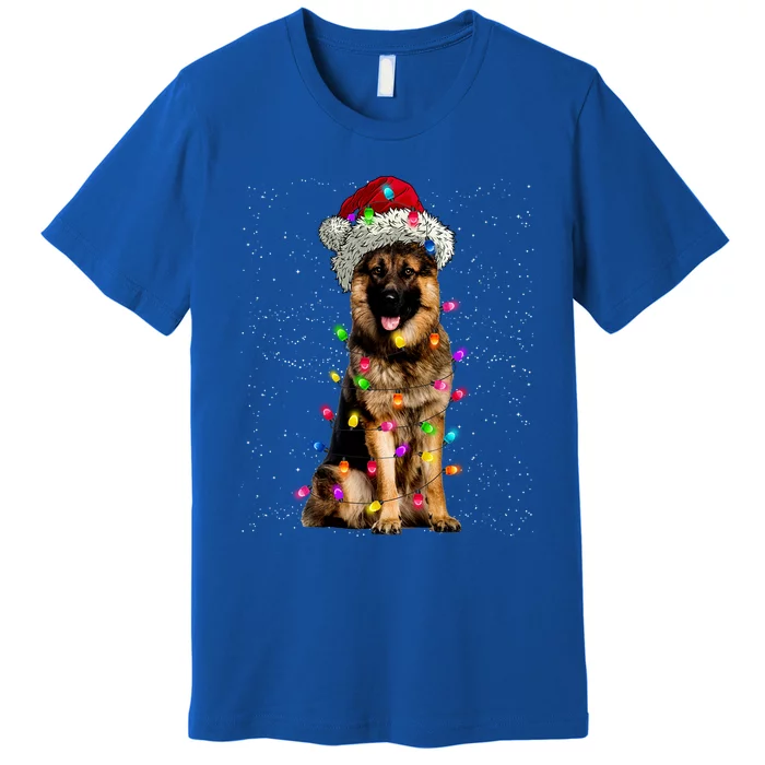 Merry Christmas Ger Shepherd Santa Hat Lights Xmas Gift Premium T-Shirt