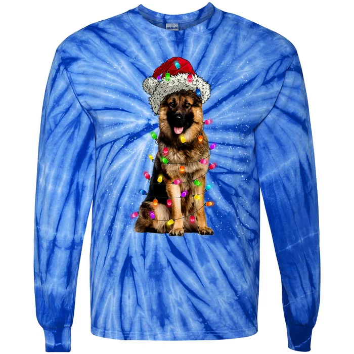 Merry Christmas Ger Shepherd Santa Hat Lights Xmas Gift Tie-Dye Long Sleeve Shirt