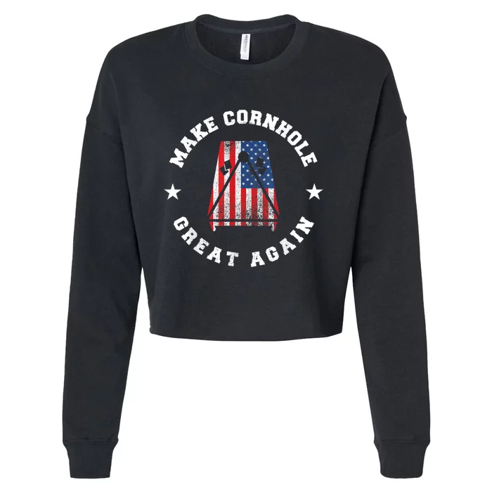 Make Cornhole Great Again Funny USA Cropped Pullover Crew