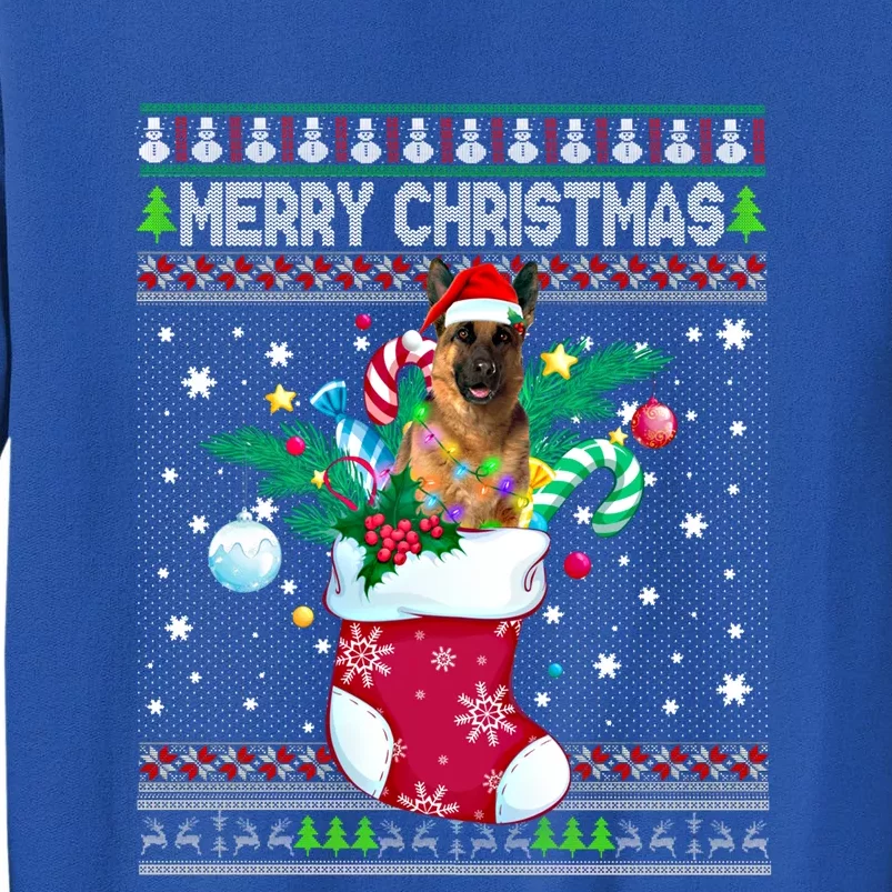 Merry Christmas Ger Shepherd Dog In Sock Funny Xmas Ugly Gift Tall Sweatshirt