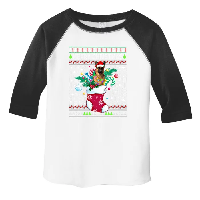 Merry Christmas Ger Shepherd Dog In Sock Funny Xmas Ugly Gift Toddler Fine Jersey T-Shirt