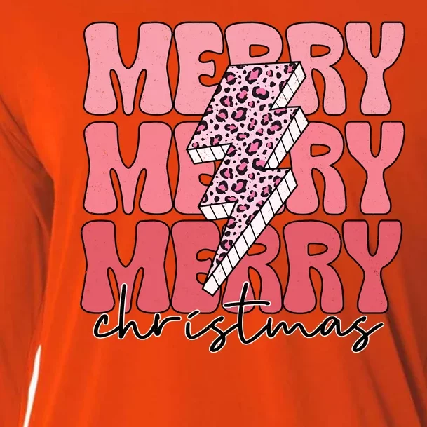 Merry Christmas Groovy Retro Lightning Bolt Cooling Performance Long Sleeve Crew