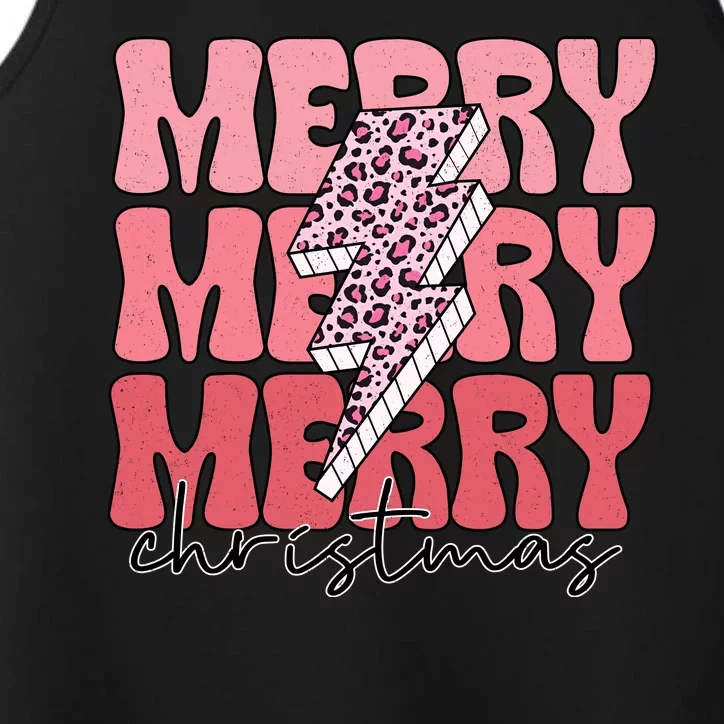 Merry Christmas Groovy Retro Lightning Bolt Performance Tank