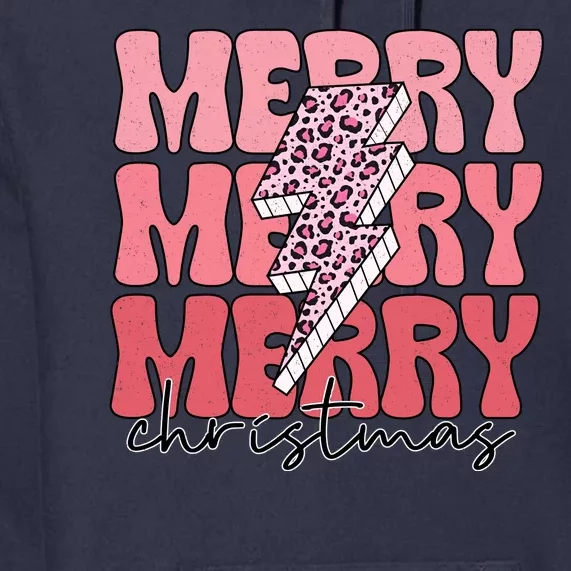 Merry Christmas Groovy Retro Lightning Bolt Premium Hoodie