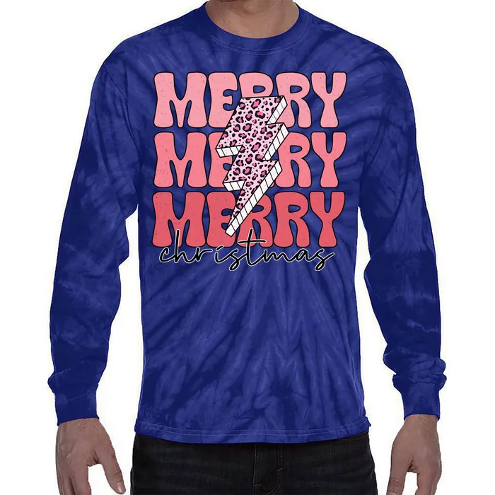 Merry Christmas Groovy Retro Lightning Bolt Tie-Dye Long Sleeve Shirt