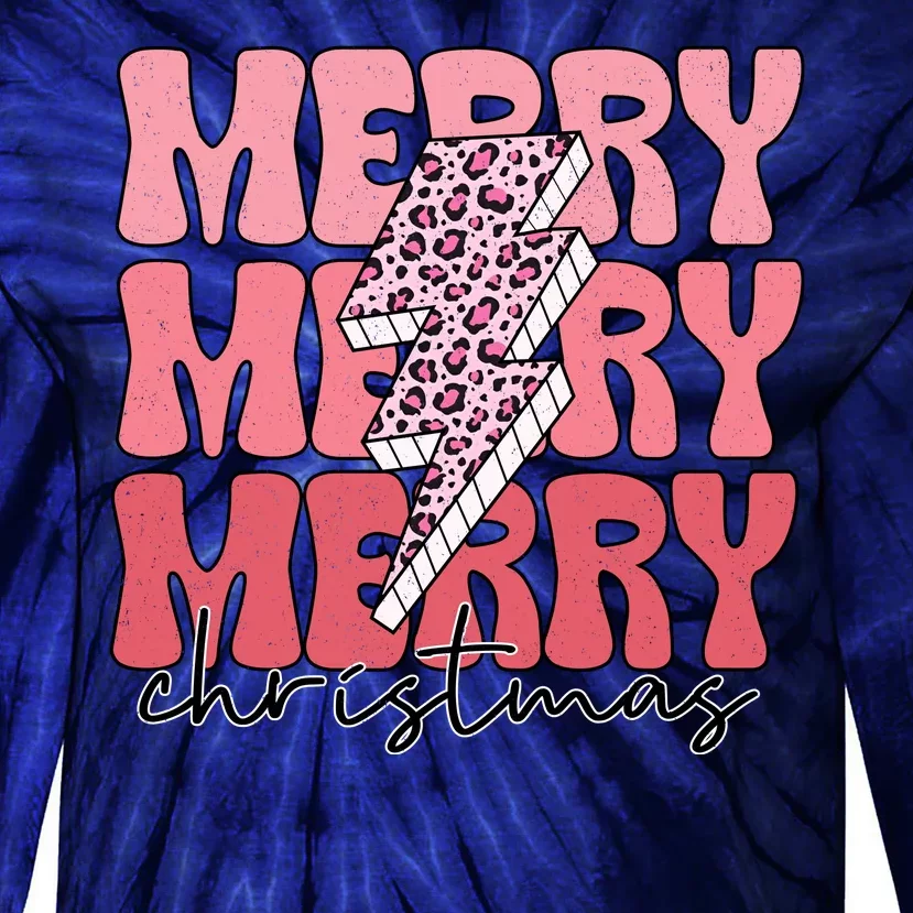 Merry Christmas Groovy Retro Lightning Bolt Tie-Dye Long Sleeve Shirt