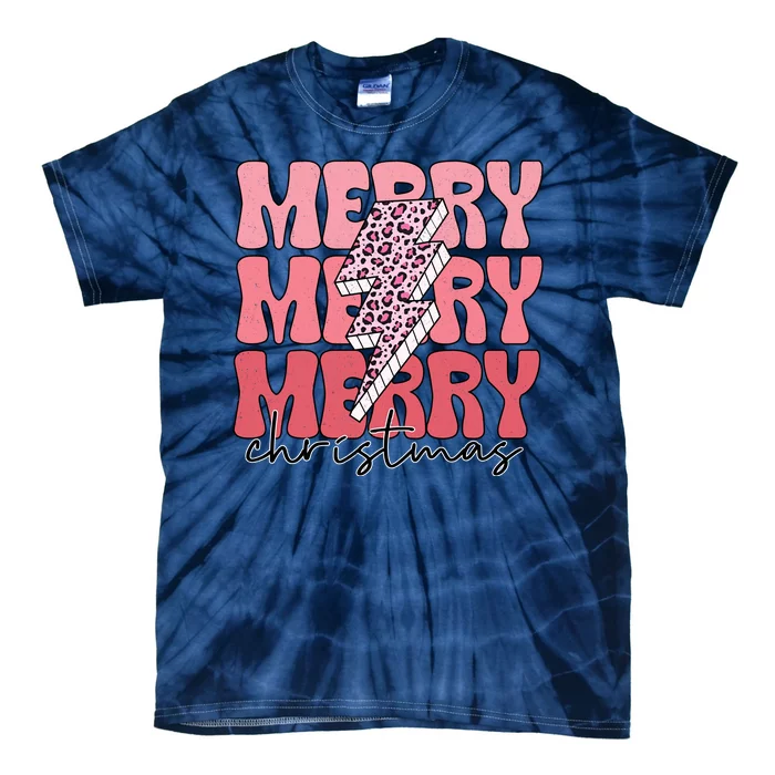 Merry Christmas Groovy Retro Lightning Bolt Tie-Dye T-Shirt