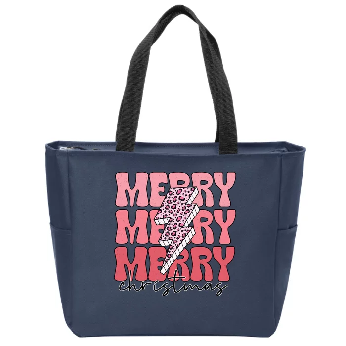 Merry Christmas Groovy Retro Lightning Bolt Zip Tote Bag