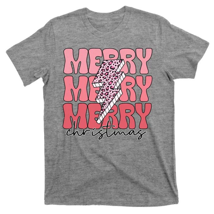 Merry Christmas Groovy Retro Lightning Bolt T-Shirt