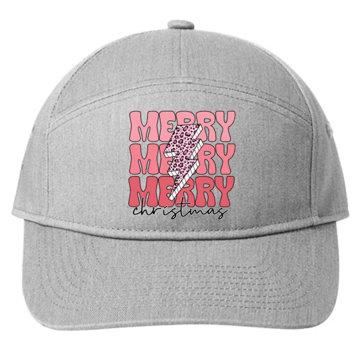 Merry Christmas Groovy Retro Lightning Bolt 7-Panel Snapback Hat