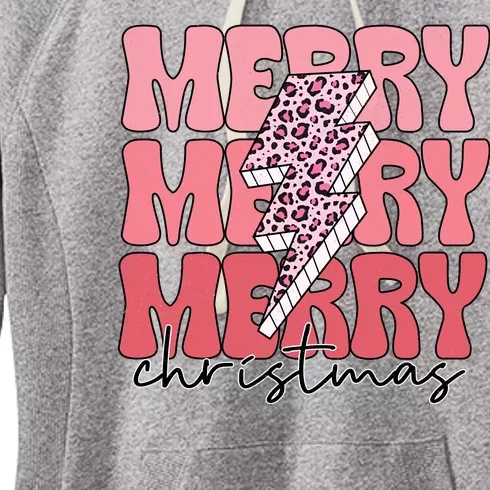 Merry Christmas Groovy Retro Lightning Bolt Women's Fleece Hoodie