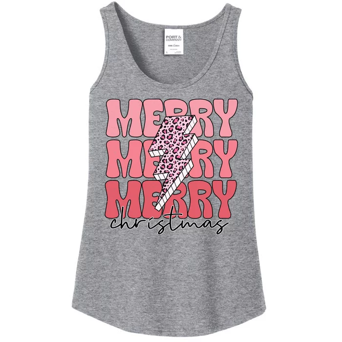 Merry Christmas Groovy Retro Lightning Bolt Ladies Essential Tank