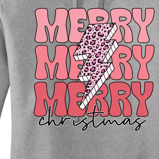 Merry Christmas Groovy Retro Lightning Bolt Women's Pullover Hoodie