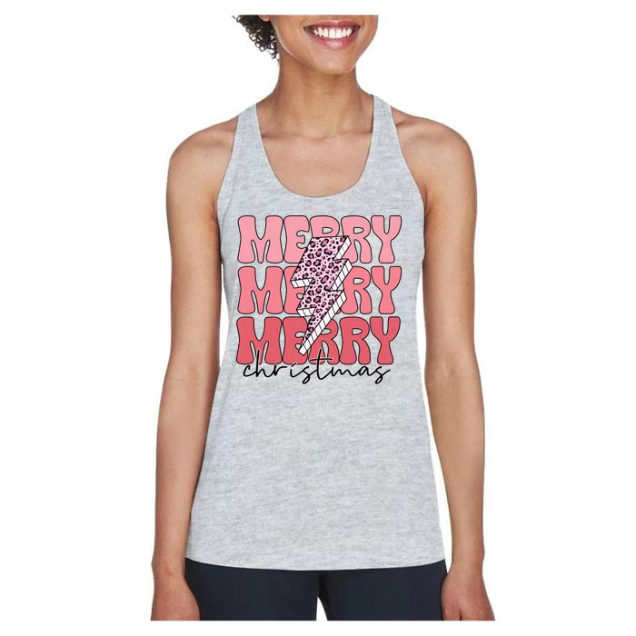 Merry Christmas Groovy Retro Lightning Bolt Women's Racerback Tank