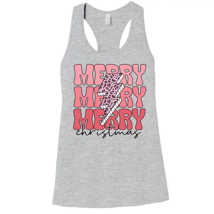 Merry Christmas Groovy Retro Lightning Bolt Women's Racerback Tank