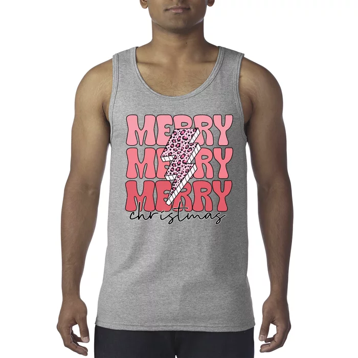 Merry Christmas Groovy Retro Lightning Bolt Tank Top