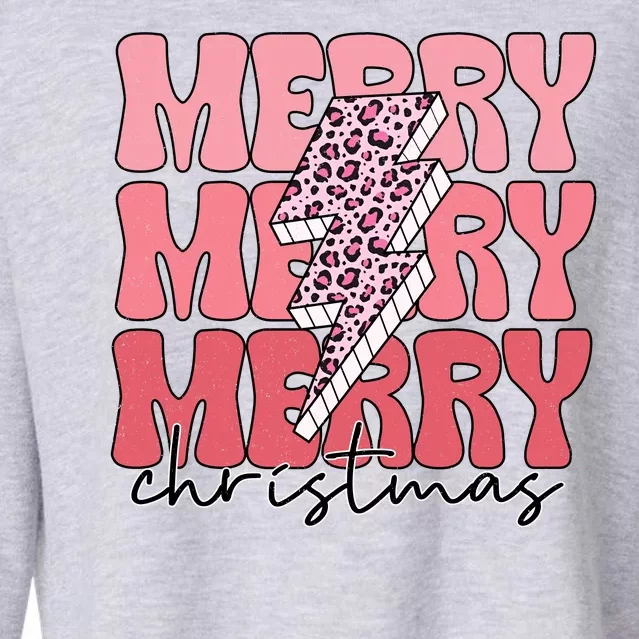 Merry Christmas Groovy Retro Lightning Bolt Cropped Pullover Crew