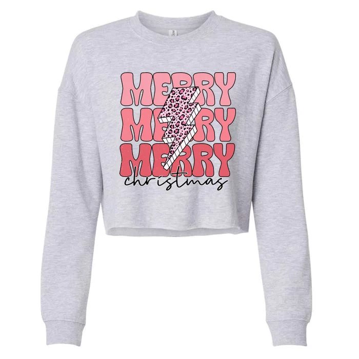 Merry Christmas Groovy Retro Lightning Bolt Cropped Pullover Crew