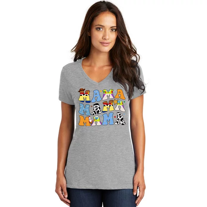 Mama Cow Girl Print Cute Women's V-Neck T-Shirt